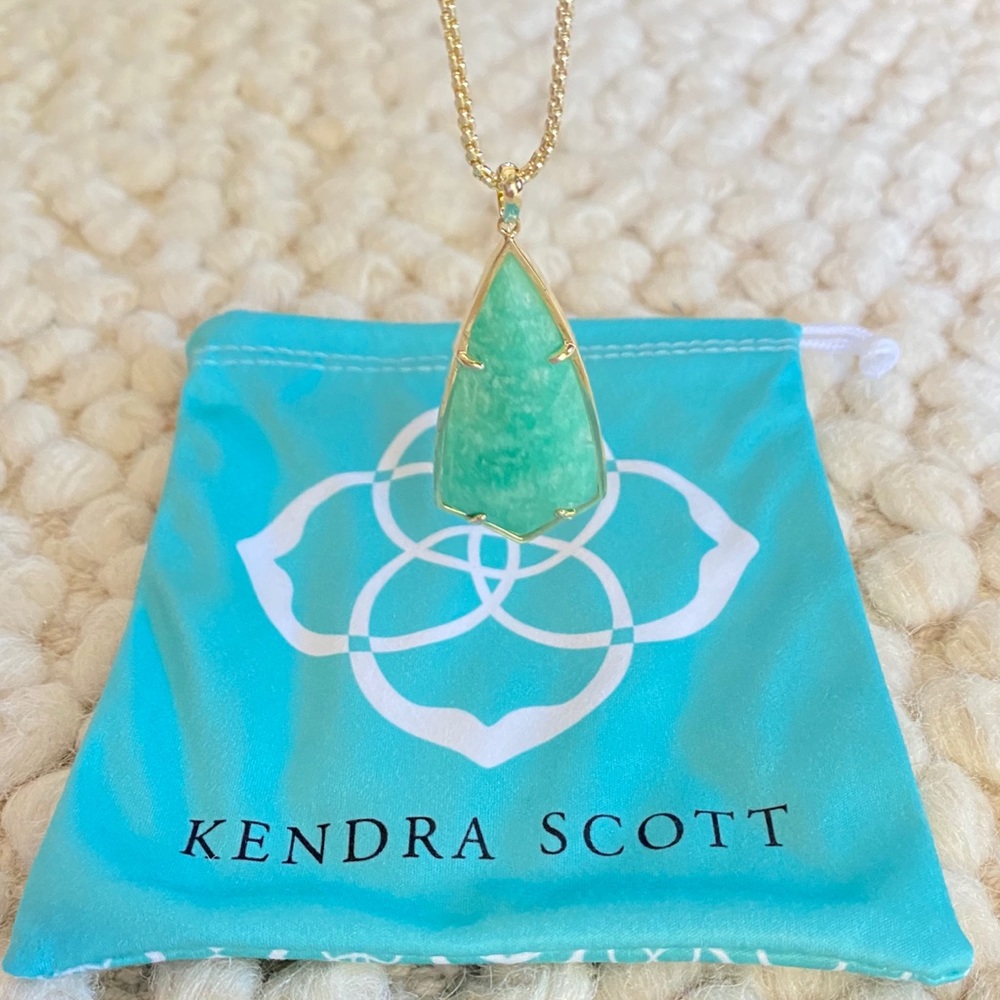 Kendra Scott Long Gold Chain Teal Pendant Necklace
